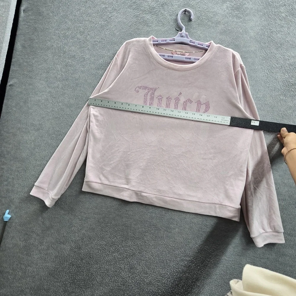 Juicy Couture Women Sleepwear L Pink Sweatshirt Spellout Rhinestones Fleece READ